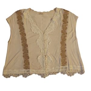 POL Bohemian Style Shirt Embroidered Details Beige and Gold/Tan. Lace